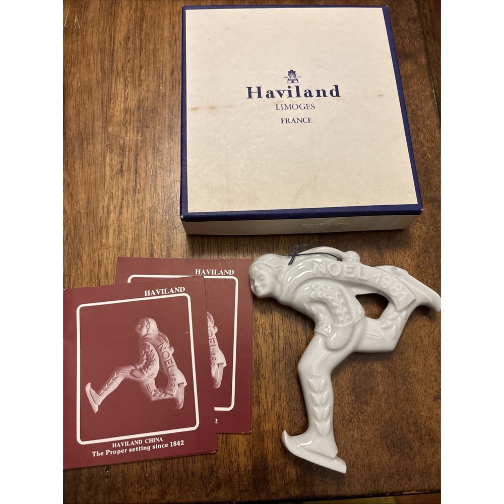 Haviland Limoges Christmas Ornament The Ice Skater 1981 Vintage White W/Box